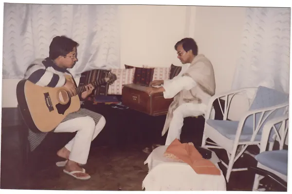 Prof Taid during his music practice at home.