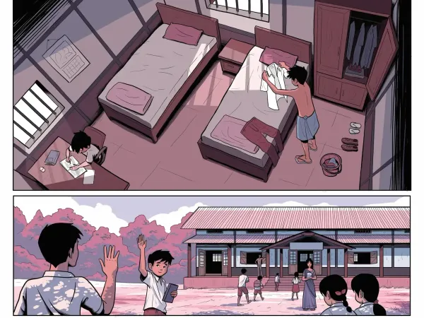 Custom sketched illustrations depicting key life events of Prof. Tabu Ram Taid.