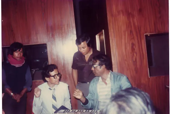 At the LP recording of Bare Boroniya Axom with music producer Rajeshwar Bordoloi.