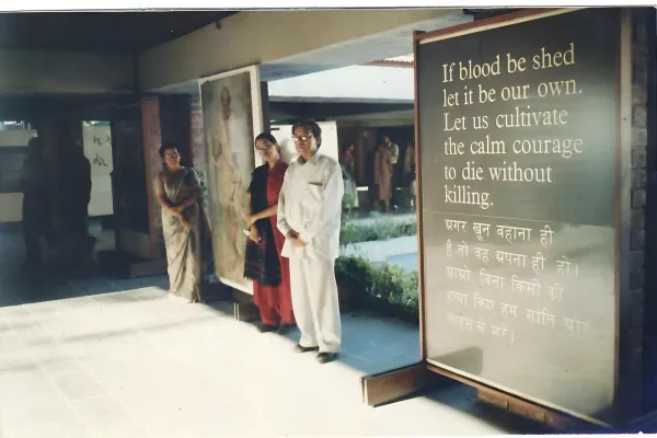 At Sabarmati Ashram, on their invitation.