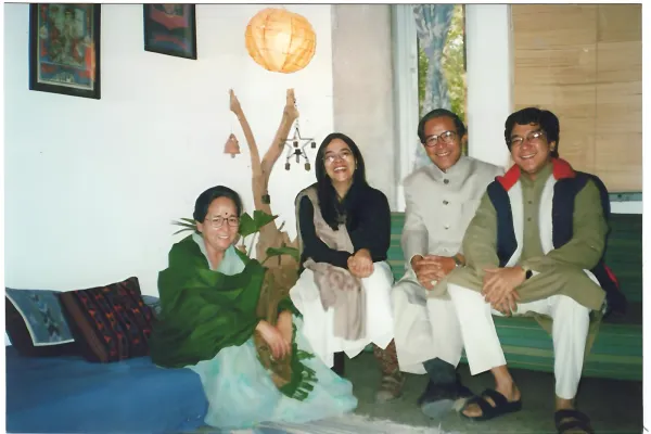 With his wife Basanti, son Milindo, and daughter-in-law Shalu in his son's house at NID, Ahmedabad.