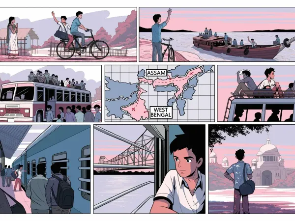 Custom sketched illustrations depicting key life events of Prof. Tabu Ram Taid.