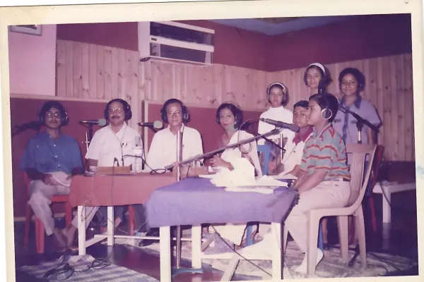 Prof Taid with his colleagues from S.E.B.A. during a recording of a class on spoken English.