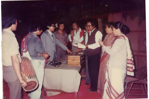 Prof Taid with his fellow artists at the recording of Asi Jili Jiliko at Jyoti Chitrabon studio.